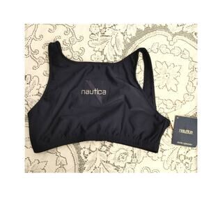 Nautica Logo Swimsuit Top Lightly Padded Navy Blue Sz 10 NWT